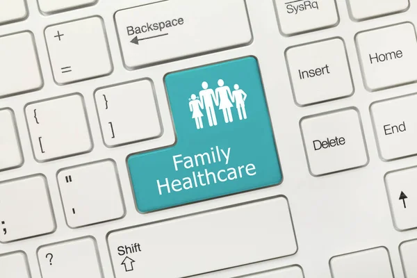 Close View White Conceptual Keyboard Family Healthcare Blue Key — Stock Photo, Image