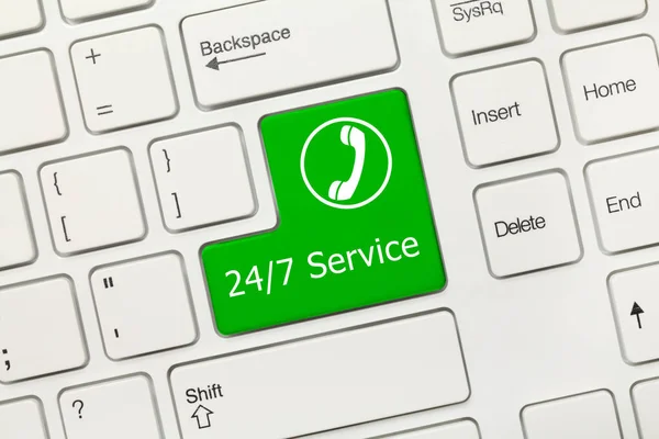Nahaufnahme Auf Weißer Konzeptioneller Tastatur Service Grüne Taste Mit Telefonsymbol — Stockfoto