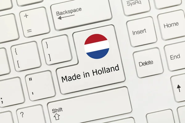 Закрытый Вид Белую Концептуальную Клавиатуру Made Holland Ключ Флагом — стоковое фото