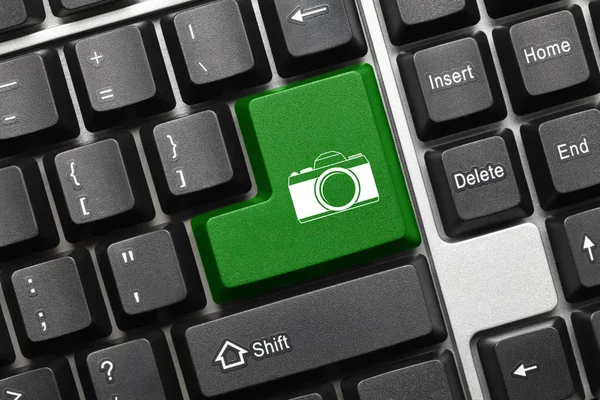 Nahaufnahme Auf Der Konzeptionellen Tastatur Grüne Taste Mit Foto Symbol — Stockfoto