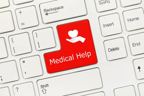Close View White Conceptual Keyboard Medical Help Red Key — Stock Photo, Image
