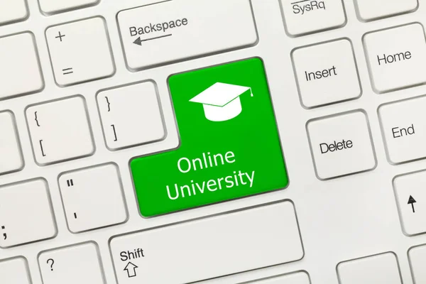 Zbliżenie Biały Pojęciowy Klawiatury Online University Zielony Klucz — Zdjęcie stockowe