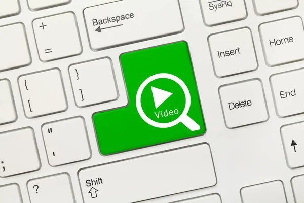 Close View White Conceptual Keyboard Search Green Key Loupe Video — Stock Photo, Image