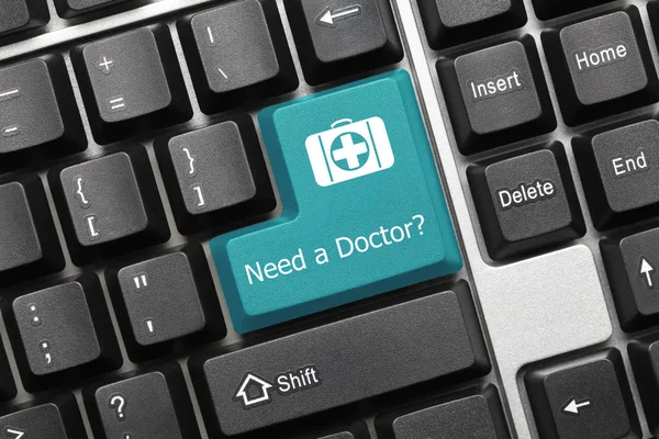 概念键盘上的特写视图 需要医生吗 蓝色键 — 图库照片