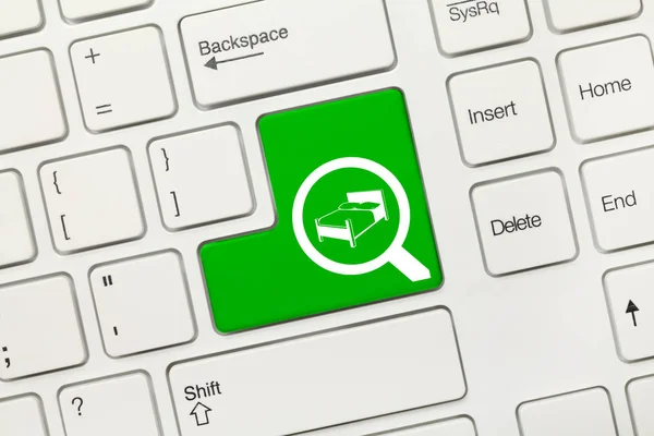 Nahaufnahme Auf Weißer Konzeptioneller Tastatur Suche Grüne Taste Mit Lupe — Stockfoto