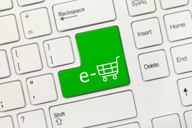 Yakından görmek beyaz kavramsal klavye - e-shop sembolü (Yeşil tuş)