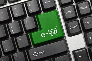 Kavramsal klavye - e-shop sembolü (yeşil tuşa yakından görmek)