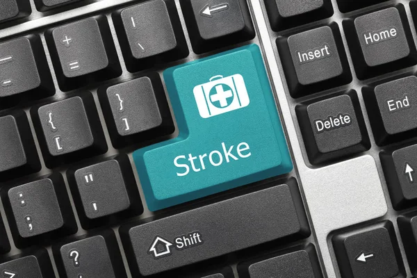 Närbild Begreppsmässig Tangentbord Stroke Blå Knapp — Stockfoto