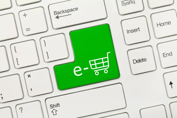 Nahaufnahme Auf Weißer Konzeptioneller Tastatur Shop Symbol Grüne Taste — Stockfoto