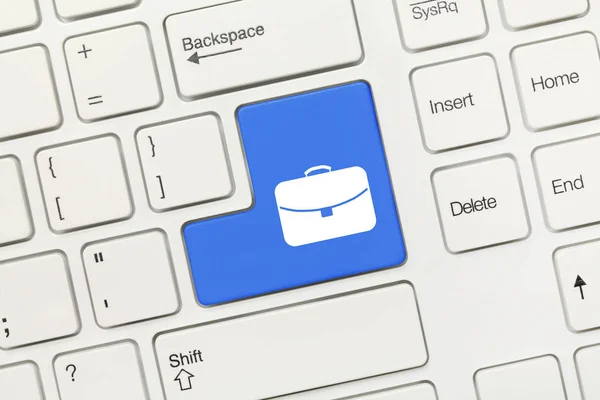 Nahaufnahme Auf Weißer Konzeptioneller Tastatur Blaue Taste Mit Aktentaschensymbol — Stockfoto