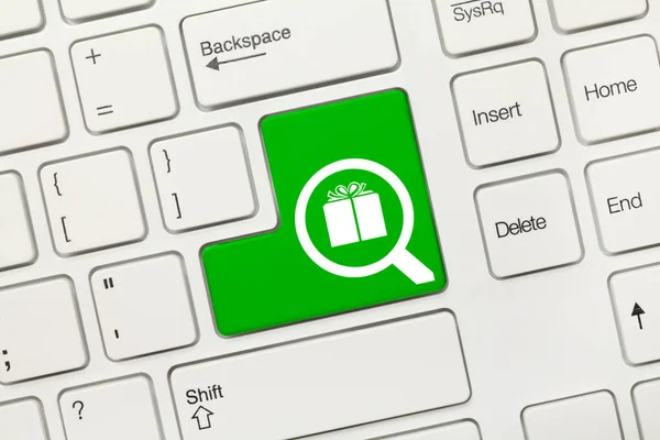 Nahaufnahme Auf Weißer Konzeptioneller Tastatur Suche Grüne Taste Mit Lupe — Stockfoto