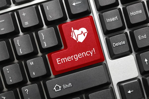 Conceptual keyboard - Emergency (red key with cardiology symbol) — Stock Photo, Image