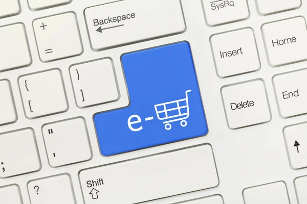 White conceptual keyboard - e-shop symbol (blue key) — Stock Photo, Image