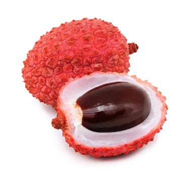 Bir tam ve bir yarım olgunlaşmış lichi (izole)