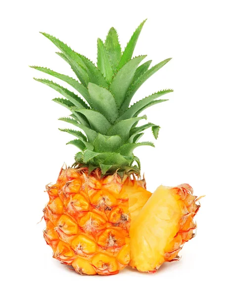 One mini pineapple with slice (isolated) — Stock Photo, Image