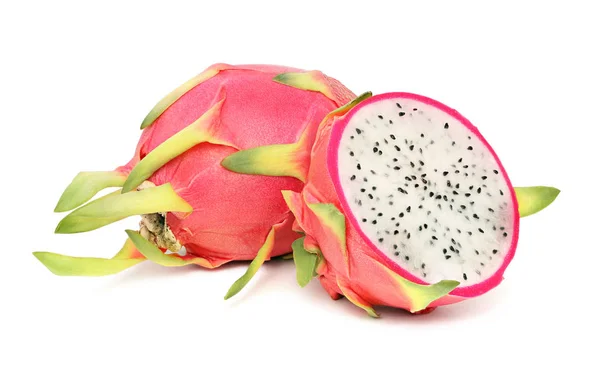 One whole and a half of ripe pitahaya (isolated) — Stock Photo, Image