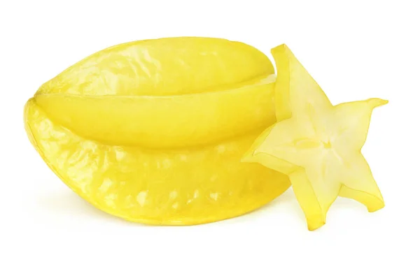 One whole ripe carambola and slice (isolated) — Stock Photo, Image