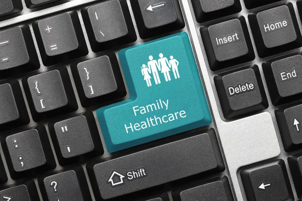 Conceptual keyboard - Family Healthcare (blue key) — Stock Photo, Image