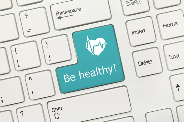 White conceptual keyboard - Be healthy (blue key) — Stock Photo, Image