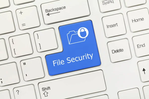白色概念键盘 - 文件安全性（带文件夹的蓝色键） — 图库照片
