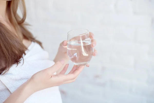 Female Hands Holding Clear Glass Water — Stock Photo, Image