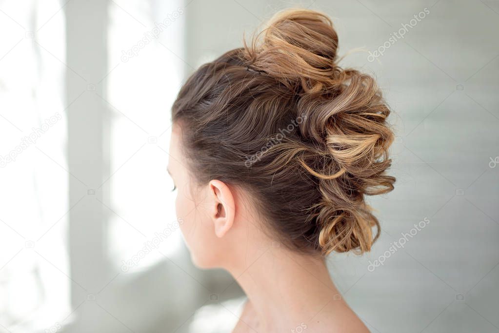 Close up of hair style of young woman