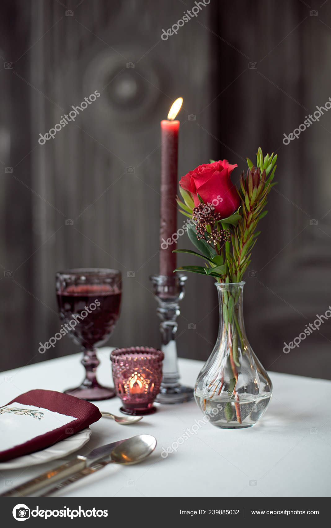Event Table Flower Vases Candles Glass Candlestick Towels Wine