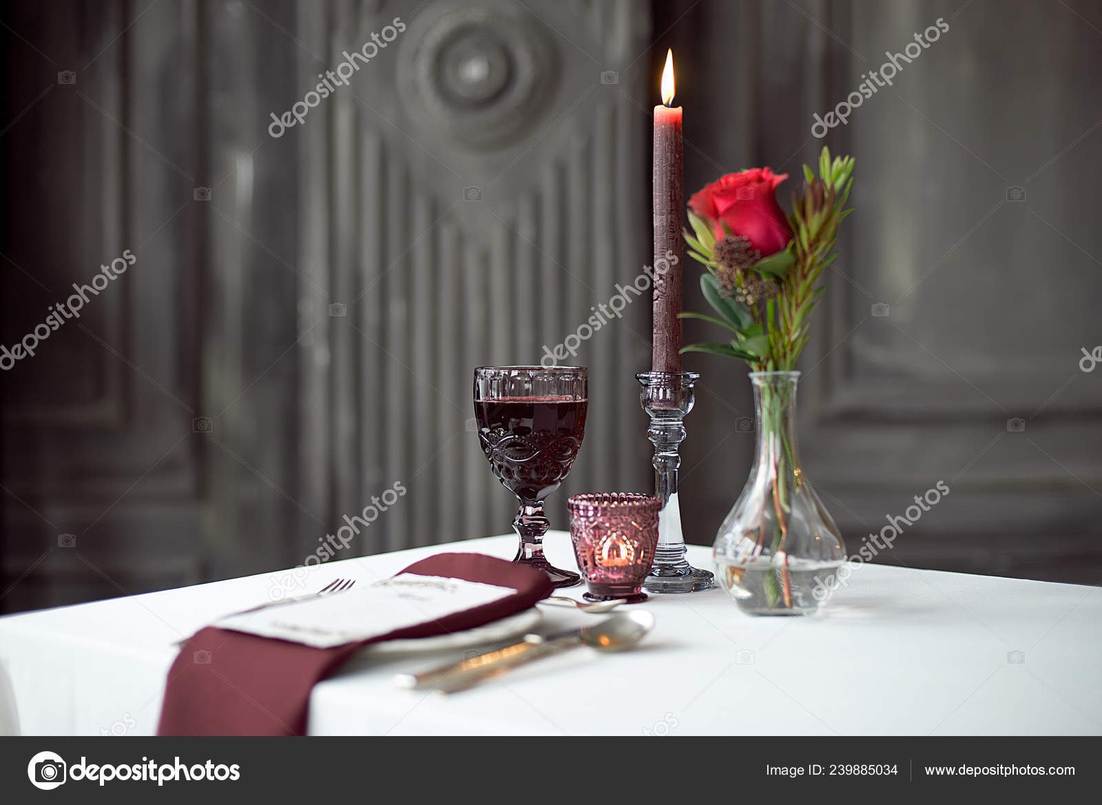Event Table Flower Vases Candles Glass Candlestick Towels Wine