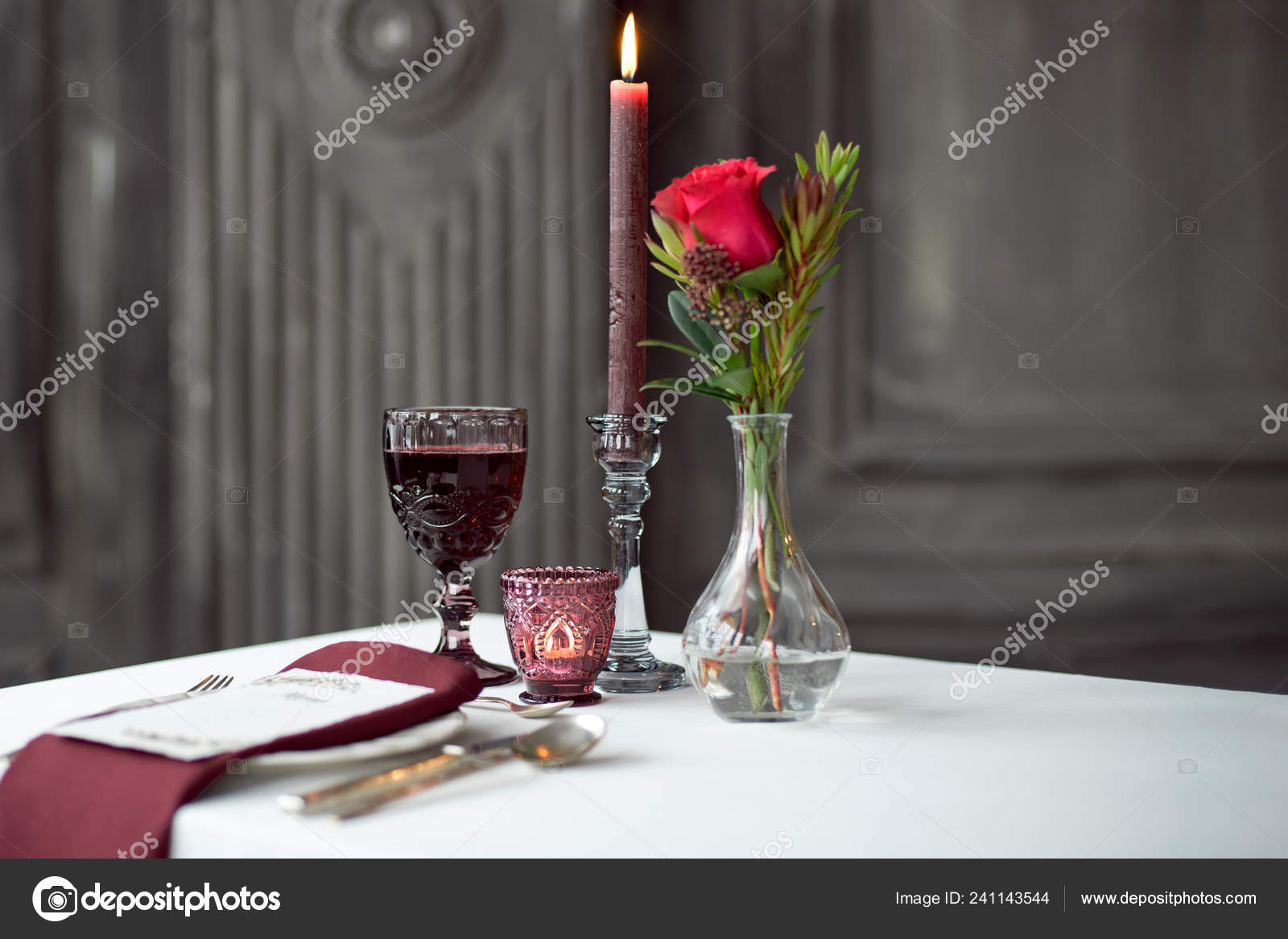 Event Table Flower Vases Candles Glass Candlestick Towels Wine