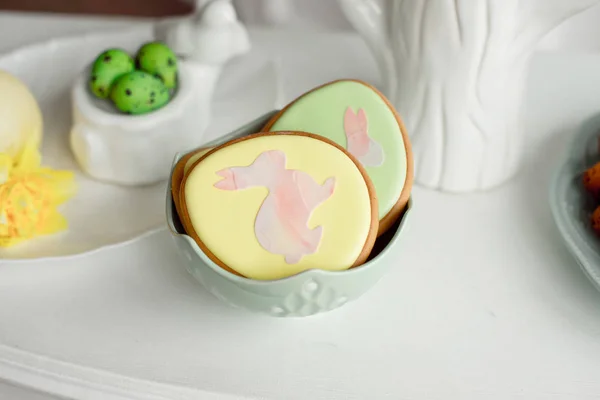 Easter Spring Decorative Composition Homemade Easter Cookies Shape Funny Rabbit — Stock Photo, Image