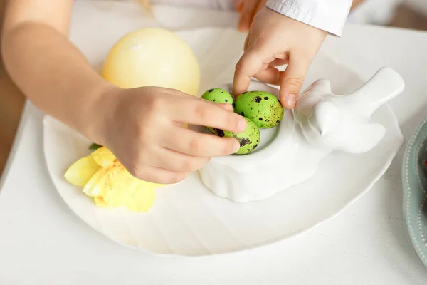 Close Little Girl Holding Colorful Easter Eggs — Stock Photo, Image