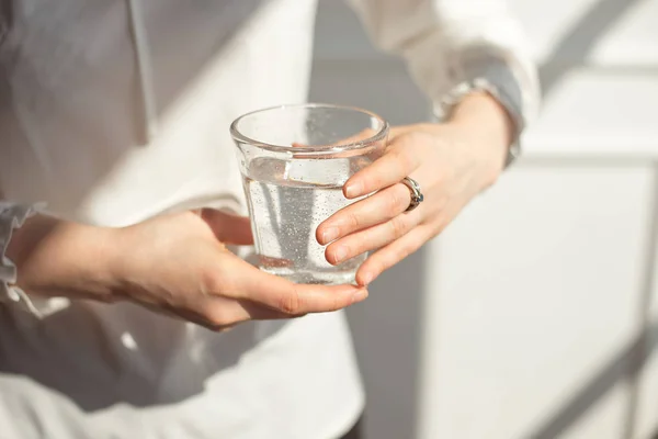 Female Hands Holding Transparent Glass Water Healthy Lifestyle — Stock Photo, Image