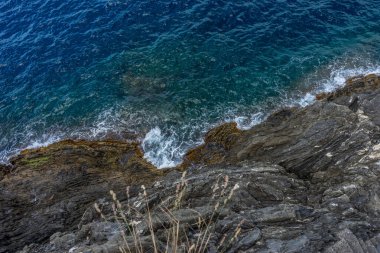 Avrupa, İtalya, Cinque Terre, Manarola, okyanusun yanındaki su