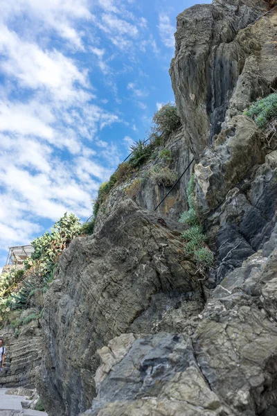 Europa Italia Cinque Terre Riomaggiore Primer Plano Una Gran Roca — Foto de Stock