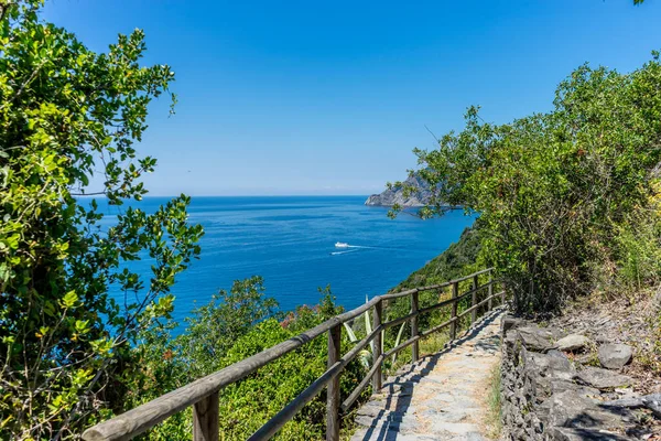 Europe Italie Cinque Terre Corniglia Jardin Avec Eau Arrière Plan — Photo