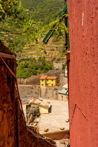 意大利 Cinque Terre Vernazza 一座砖楼的近景 — 图库照片