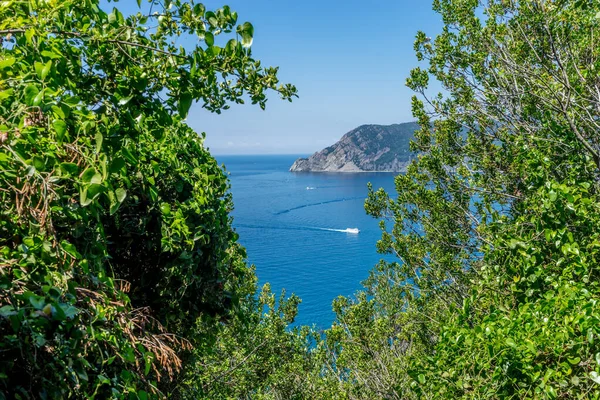 Європа Італія Cinque Terre Corniglia Scenic View Sea Sky — стокове фото