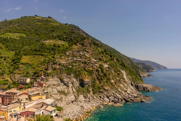 Europa Italien Cinque Terre Vernazza Vernazza Scenic View Sea Mountains — Stockfoto
