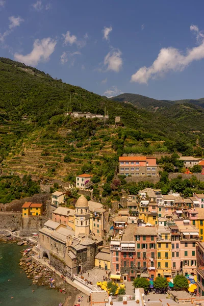 Europa Itália Cinque Terre Vernazza Vernazza Alta Vista Ângulo Townscape — Fotografia de Stock
