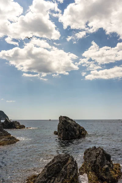 ヨーロッパ イタリア チンクテレ マナローラ 水の体の横にある岩の海岸 — ストック写真