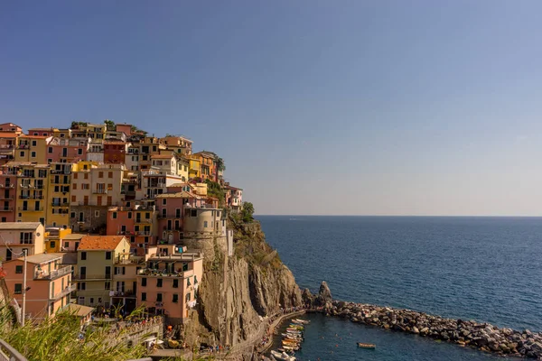 Olaszország Cinque Terre Manarola Panoramic View Sea Buildings Újra Tiszta — Stock Fotó