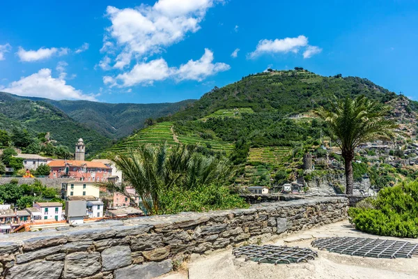 Europa Italia Cinque Terre Vernazza Treno Parcheggiato Sul Fianco Una — Foto Stock