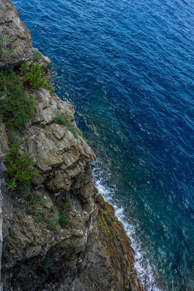 Europa Itália Cinque Terre Manarola Água Lado Rocha — Fotografia de Stock