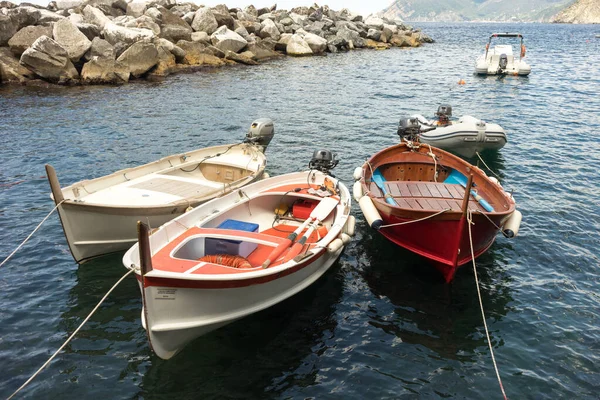 Europa Italien Cinque Terre Manarola Liten Båt Vattensamling — Stockfoto
