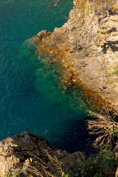 Europa Italia Cinque Terre Manarola Agua Junto Roca — Foto de Stock