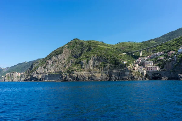 Cityscape Riomaggiore Viewed Sea Cinque Terre Italy Riviera — Stock Photo, Image