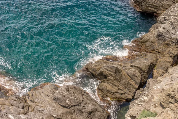 Europe Italy Cinque Terre Manarola High Angle Overview Rocks Sea — 图库照片