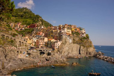 Manarola, Cinque Terre, İtalya - 27 Haziran 2018: Manarola, Cinque Terre, İtalya