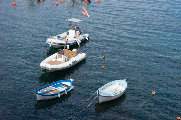 Riomaggiore Cinque Terre Italien Juni 2018 Båtar Dockade Vid Viken — Stockfoto