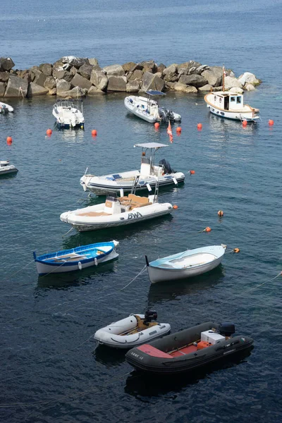 Riomaggiore Cinque Terre Italy June 2018 Boats Docked Cove Riomaggiore — 图库照片